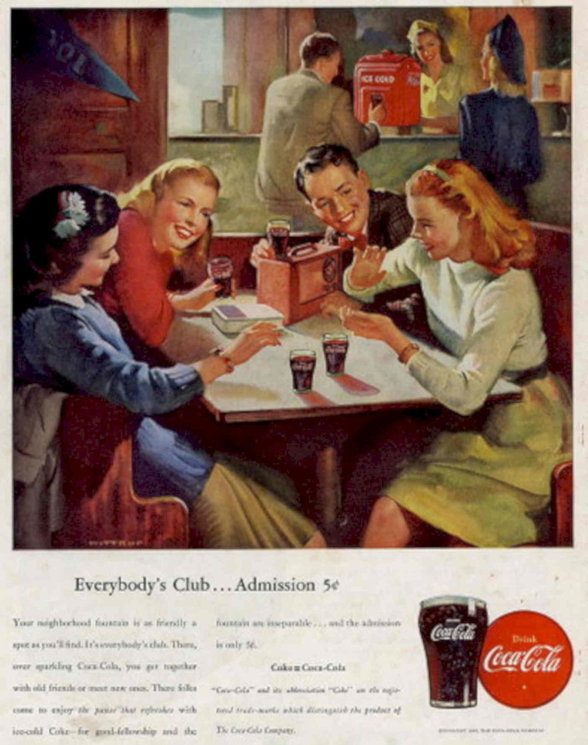 Vintage Club Coke 1940s Vintage Retro Advert Poster