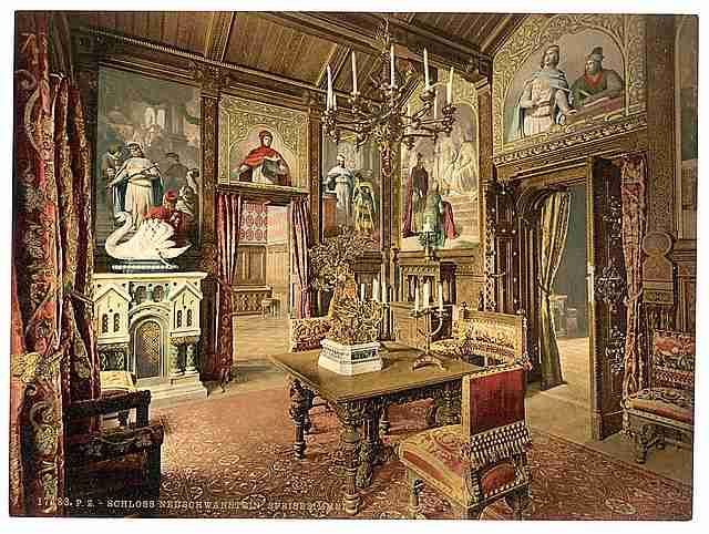 Vintage Dining room Neuschwanstein Castle Upper Bavaria A4 Photo Print