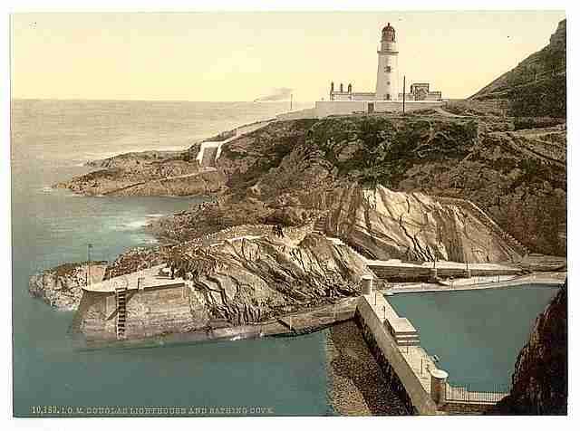 Vintage Douglas Lighthouse and bathing cove Isle of Man A4 Photo Print