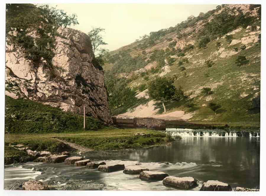 Vintage Dovedale Stepping Stones Derbyshire England A4 Photo Print
