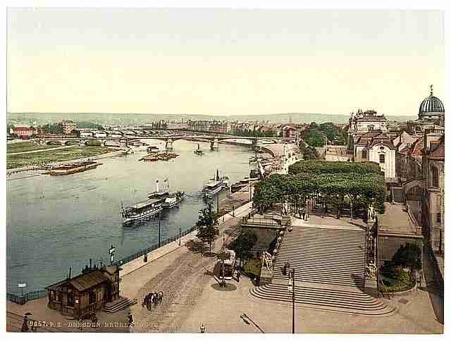 Vintage Elbe and Bruhlsche Terrace Altstadt Dresden Saxony A4 Photo Print