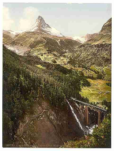 Vintage Findelenbach Bridge Valais Alps of A4 Photo Print