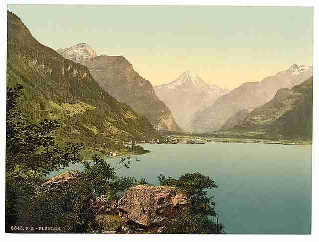 Vintage Fluelen general view I Lake Lucerne A4 Photo Print