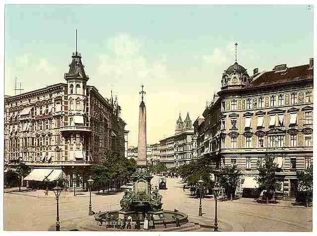 Vintage Fountain and Breiter Weg Madgeburg Saxony A4 Photo Print