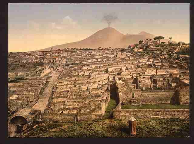 Vintage General view and Vesuvius Pompeii A4 Photo Print