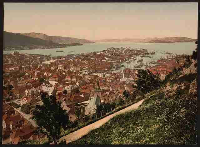 Vintage General view from Fjeldveien Bergen A4 Photo Print