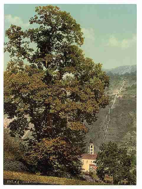 Vintage Giornico church and waterfall St Gotthard Railway A4 Photo Print