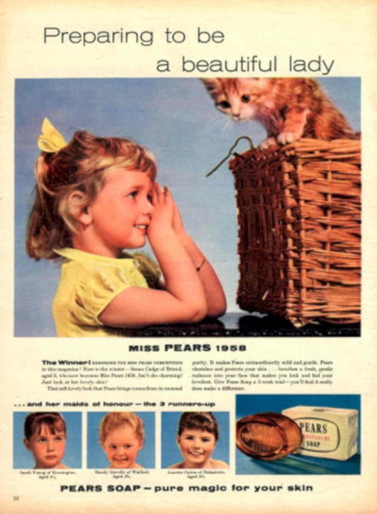 Vintage Girl Kittens 1950s Vintage Retro Advert Poster