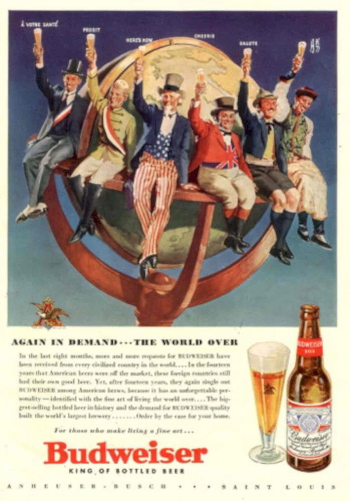 Vintage Globe Budweiser 1930s Vintage Retro Advert Poster