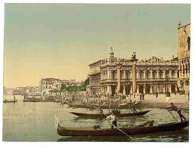 Vintage Gondolas and Piazzetta di San Marco Venice A4 Photo Print