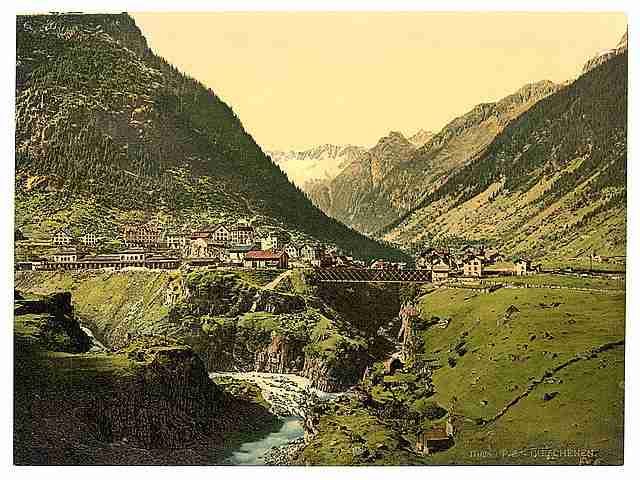 Vintage Goschenen general view St Gotthard Railway A4 Photo Print