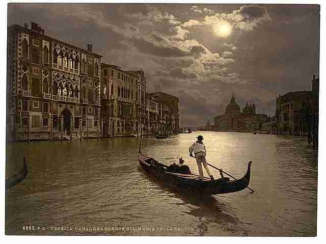Vintage Grand Canal by moonlight Venice A4 Photo Print