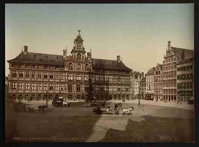 Vintage Grande Place with town hall Antwerp A4 Photo Print