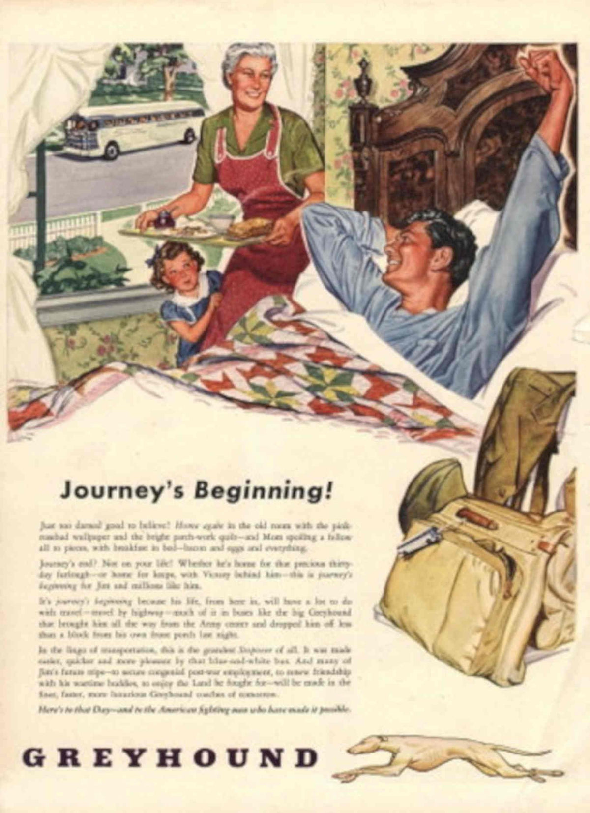 Vintage Greyhound Bus 1940s Vintage Retro Advert Poster