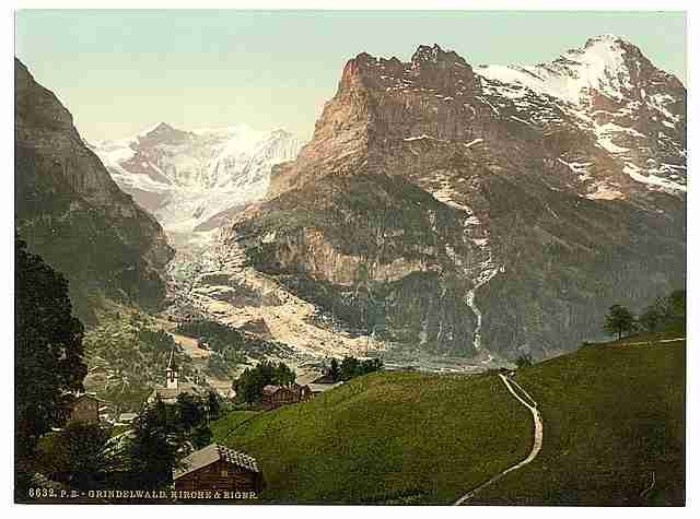 Vintage Grindelwald church II Bernese Oberland A4 Photo Print