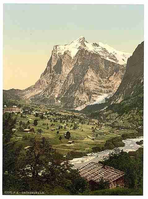 Vintage Grindelwald general view I Bernese Oberland A4 Photo Print