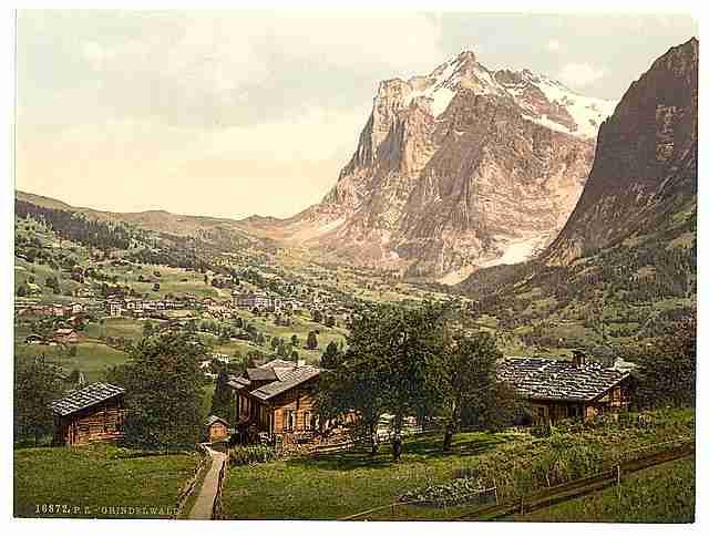 Vintage Grindelwald general view II Bernese Oberland A4 Photo Print