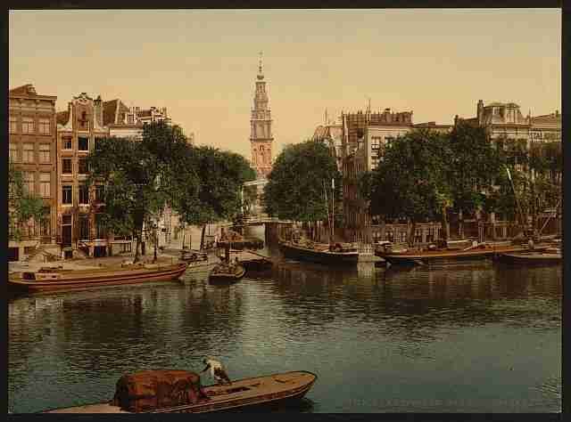 Vintage Groen Burgwal canal Amsterdam A4 Photo Print