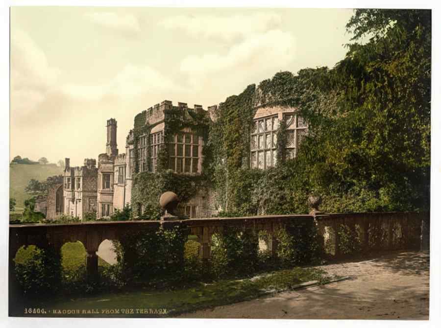 Vintage Haddon Hall From Terrace Steps Derbyshire England A4 Photo Print