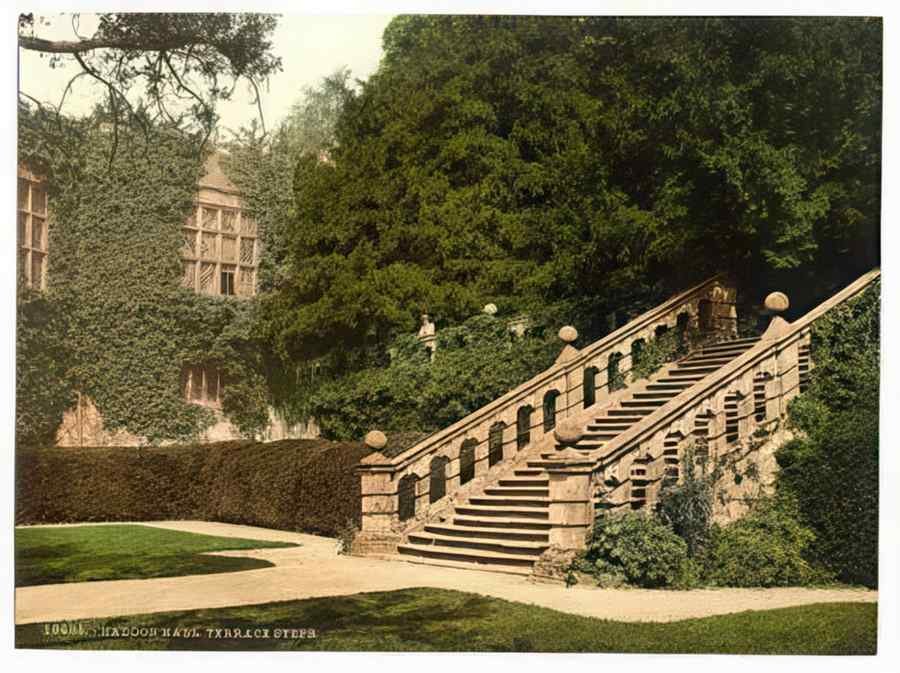 Vintage Haddon Hall The Terrace Steps Derbyshire England A4 Photo Print