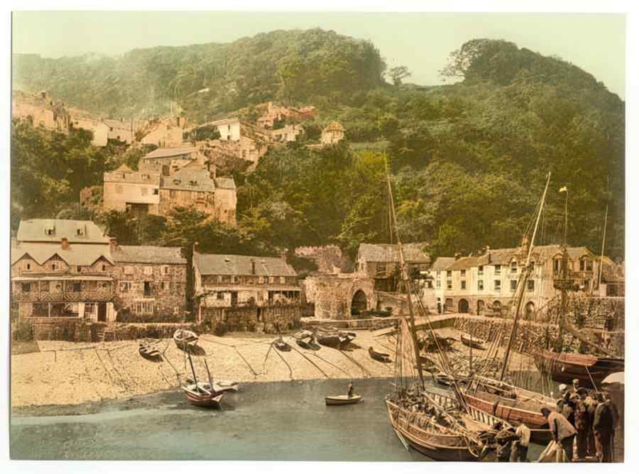 Vintage Harbour Clovelly England A4 Photo Print