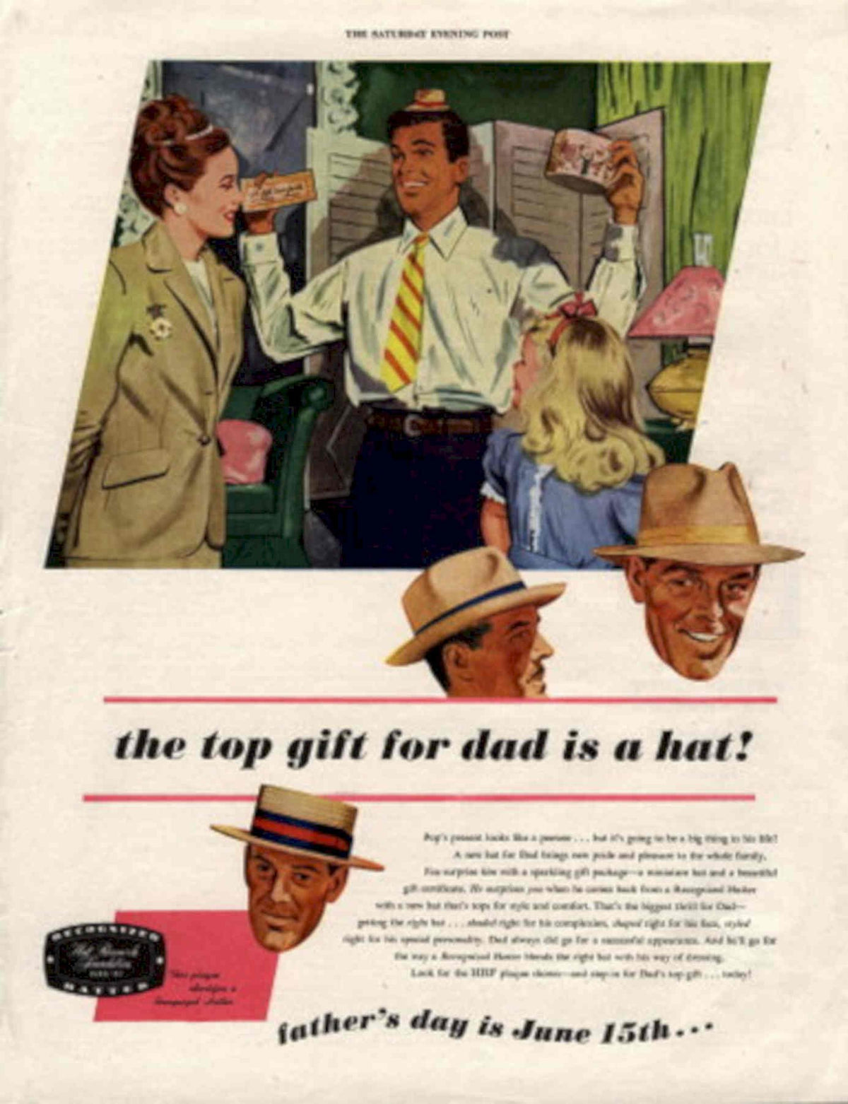 Vintage Hats Gift 1950s Vintage Retro Advert Poster