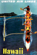 Vintage Hawaii Canoes 1950s Vintage Retro Advert Poster