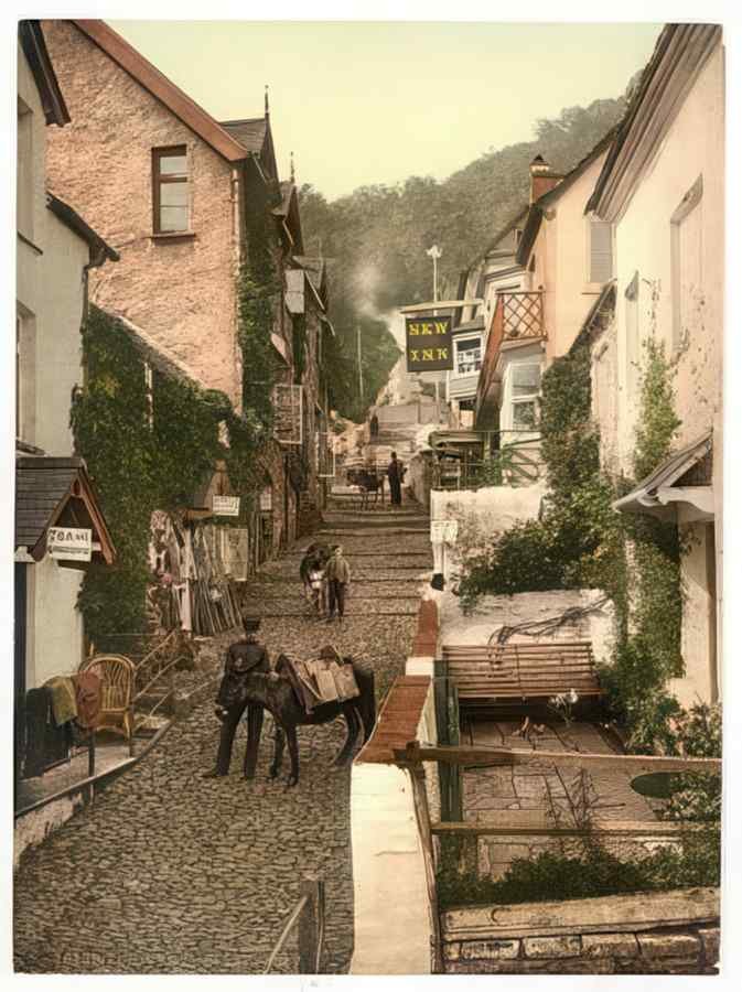 Vintage High Street Clovelly England A4 Photo Print