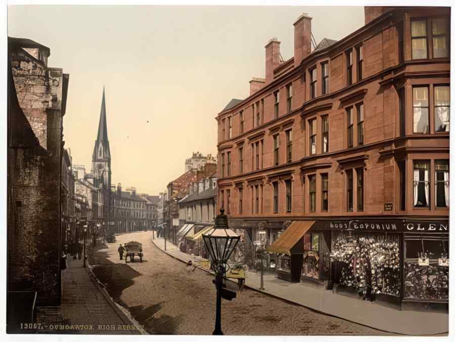 Vintage High Street Dumbarton Scotland A4 Photo Print