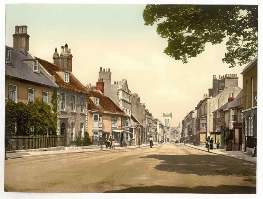 Vintage High Street West Dorchester England A4 Photo Print