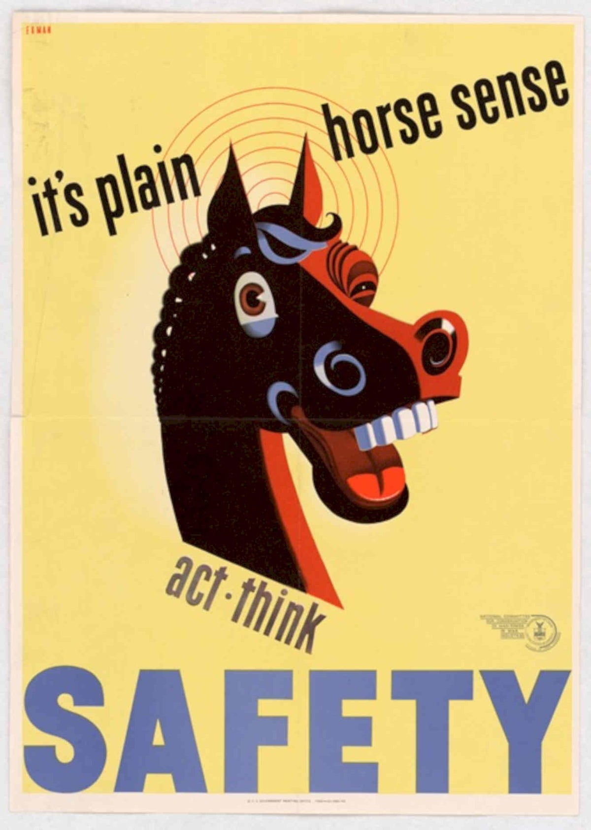 Vintage Horse Safety American World War II Advert Poster