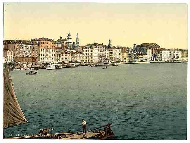 Vintage Hotels on the Schiavoni Venice A4 Photo Print