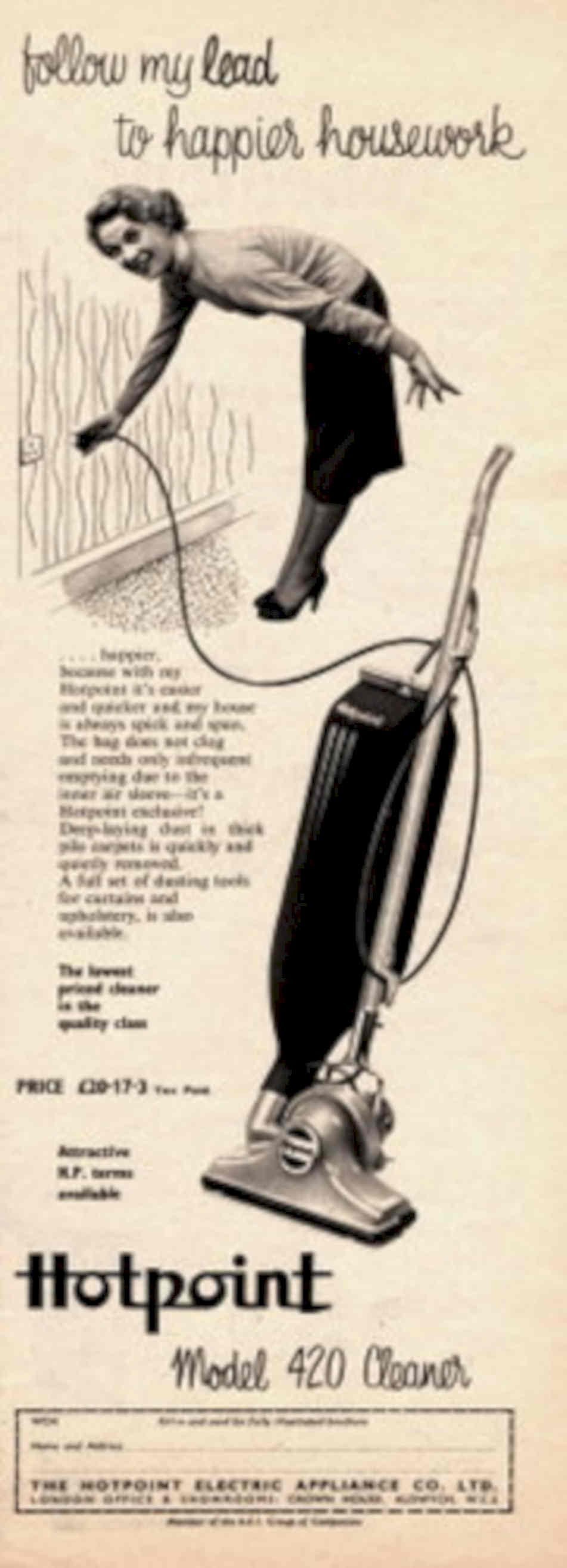 Vintage Hotpoint Vacuum 1950s Vintage Retro Advert Poster