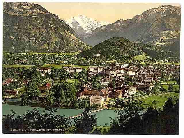 Vintage Interlaken with Jungfrau III Bernese Oberland A4 Photo Print