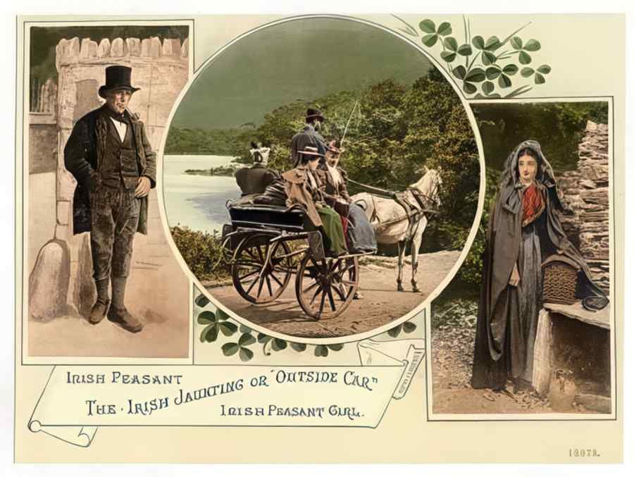 Vintage Irish Jaunting Car And Peasants County Galway Ireland A4 Photo Print