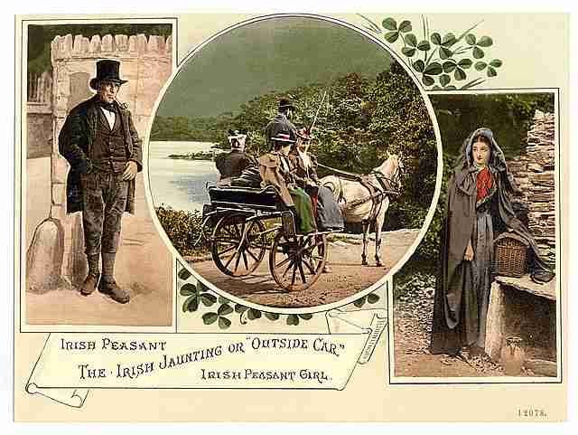Vintage Irish jaunting car and peasants County Galway A4 Photo Print