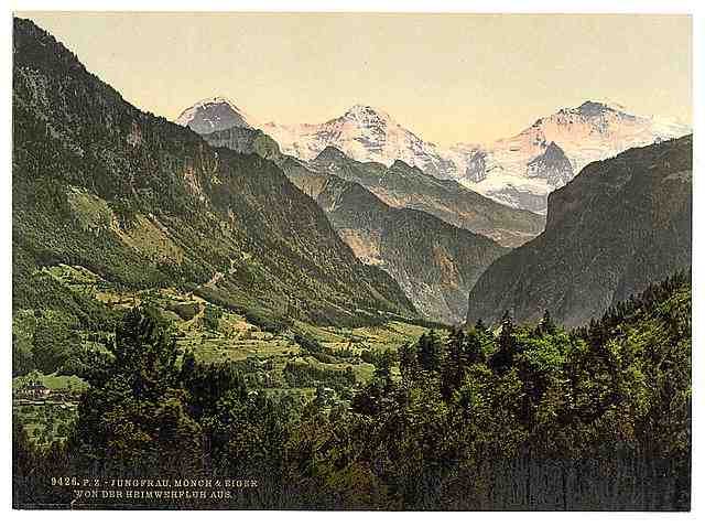 Vintage Jungfrau Monch and Eiger Bernese Oberland A4 Photo Print