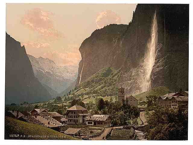 Vintage Jungfrau and Staubbach Bernese Oberland A4 Photo Print