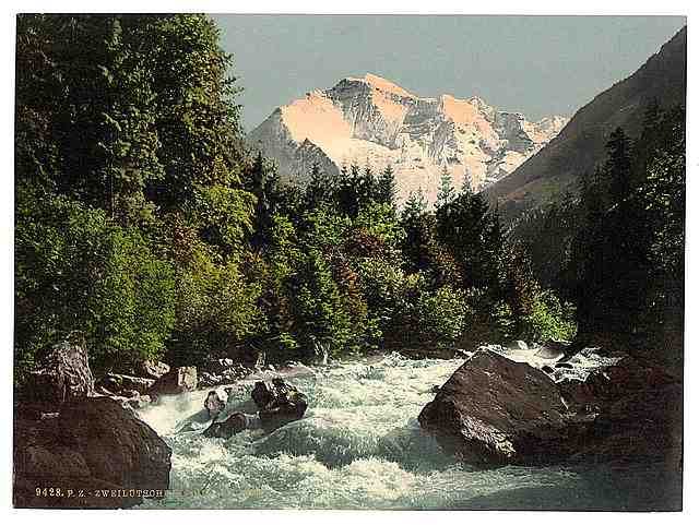 Vintage Jungfrau and Zweilutschine Bernese Oberland A4 Photo Print