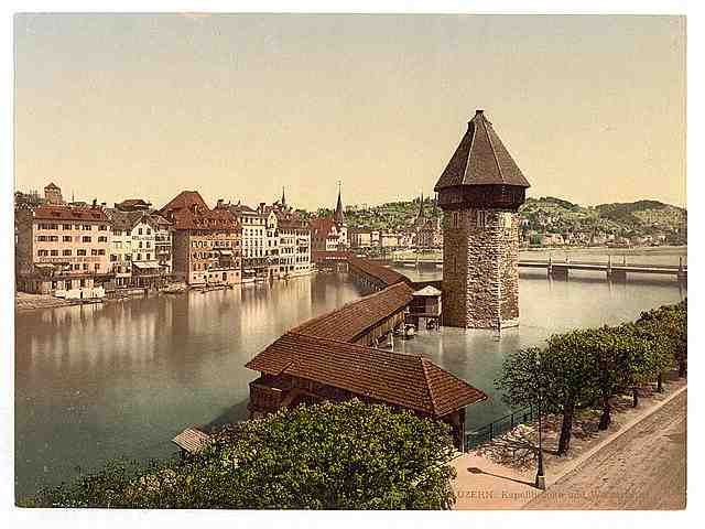 Vintage Kapellbrucke and Wasserturm Lucerne A4 Photo Print
