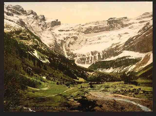 Vintage La Cirque and waterfall Gavarnie Pyrenees A4 Photo Print
