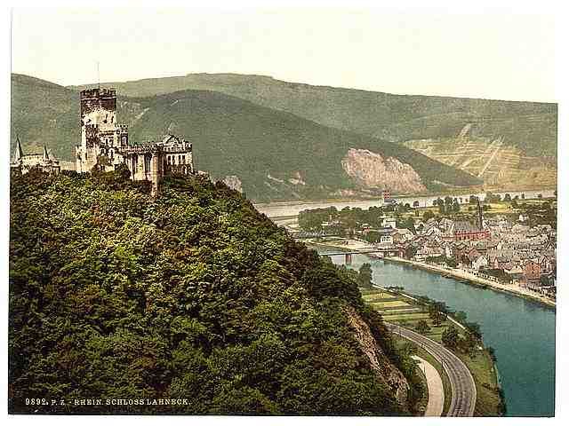 Vintage Lahneck Castle the Rhine A4 Photo Print