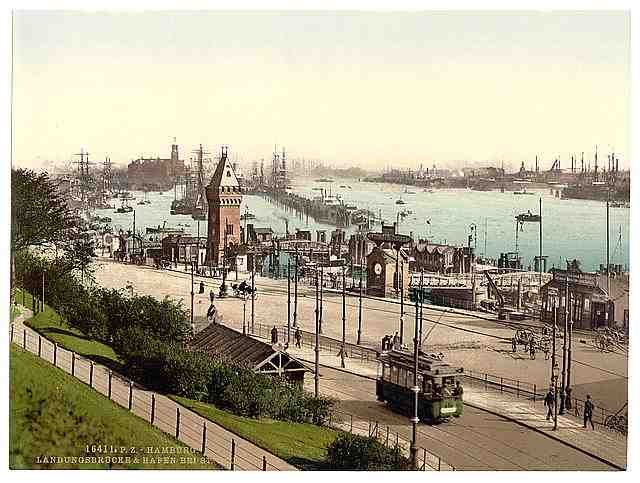 Vintage Landing Bridge near St Pauls Hamburg A4 Photo Print