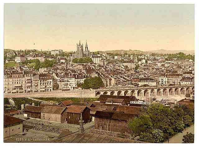 Vintage Lausanne general view Geneva Lake A4 Photo Print