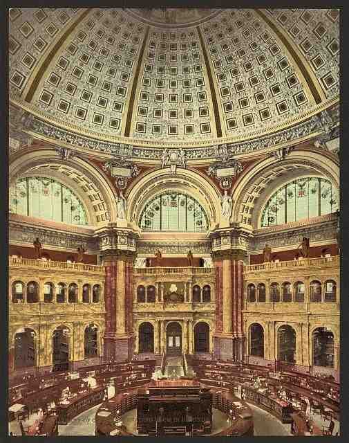 Vintage Library of Congress Reading Room in rotunda A4 Photo Print