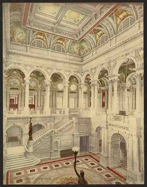 Vintage Library of Congress central stair hall A4 Photo Print