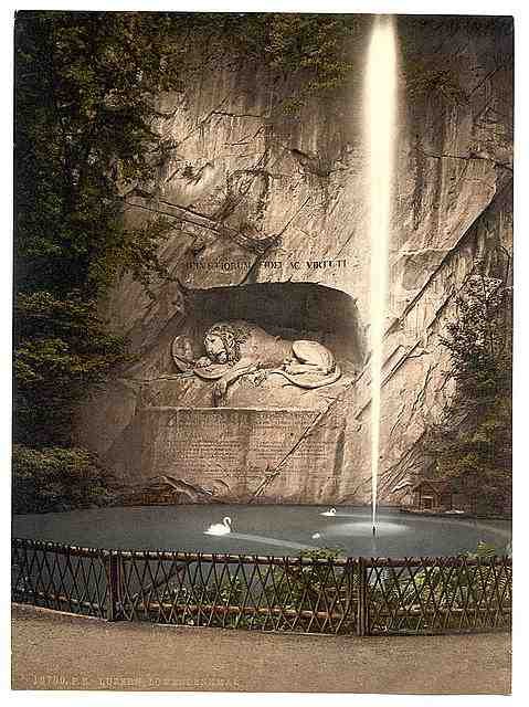 Vintage Lion Monument and fountain Lucerne A4 Photo Print
