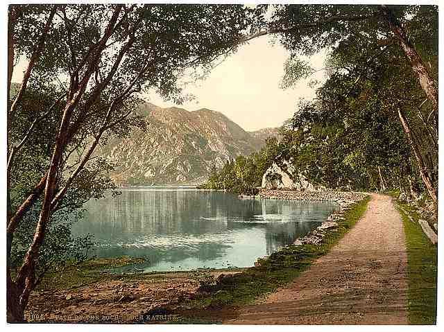 Vintage Loch Katrine path by the Loch Trossachs A4 Photo Print