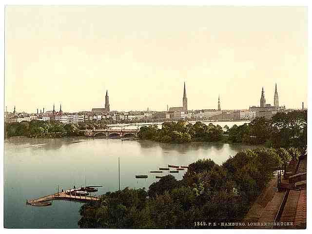 Vintage Lombards Bridge Hamburg A4 Photo Print