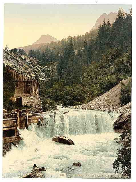 Vintage Lower Engadine Tarasp waterfall Grisons A4 Photo Print